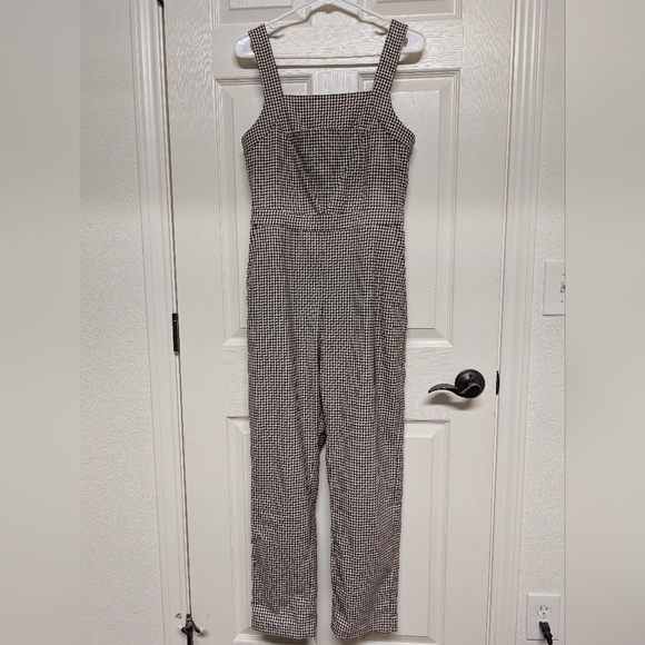 & Other Stories Belted Micro Gingham Houndstooth Overalls Brown S 4 Square Neck - Picture 4 of 14